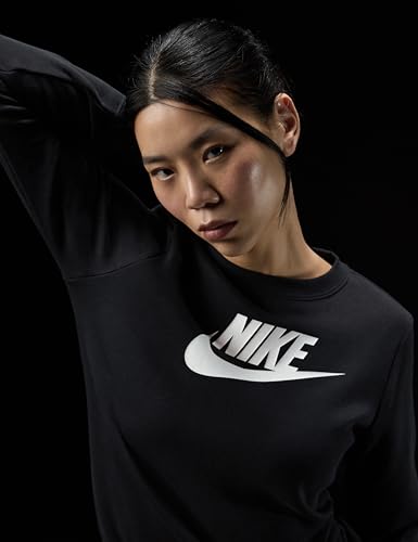 Nike Women's Sportswear Club Fleece Logo Crew-Neck Sweatshirt, Black/White, Large