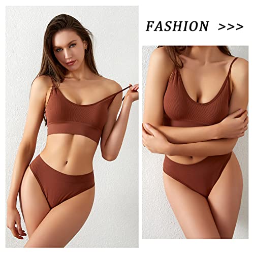 4Pcs Sport Bra and Panty Sets for Women Plus Size Cami Bralettes for Women Camisole Seamless Bra Tank Top Sport Bra with Panties for Women Girls