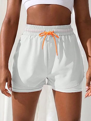 YOAKUKA Women's 2 in 1 Workout Shorts Gym Workout Yoga Running Biker Tennis Skirts Clothes Summer White