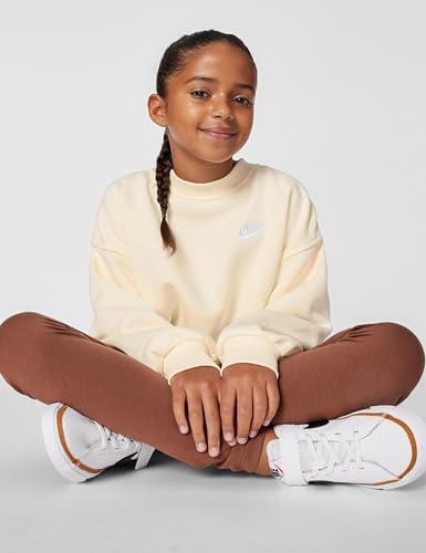 Nike Girls Sportswear Club Fleece Oversized Sweatshirt, Soft Pearl/Soft Pearl/White, X-Large