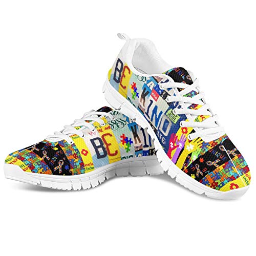 Mumeson Women Be Kind License Plate Print Trainers Lightweight Sport Sneaker Sport Running Shoes US 11