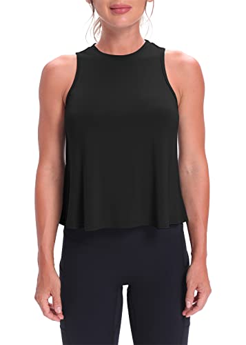 Mippo Workout Tank Tops for Women Athletic Gym Crop Tops Sleeveless Workout Shirts Activewear Running Clothes Black L