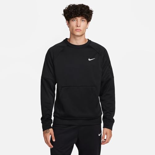 Nike Men's Therma-FIT Fitness Crew Sweatshirt (US, Alpha, Medium, Regular, Regular, Black/White)