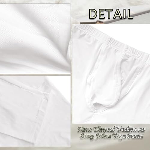 Mens Thermal Underwear Bottoms Activewear Leggings Long Johns Underpants Activewear Yoga Pants White