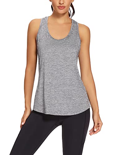 Quccefods Workout Tank Tops for Women Sleeveless Athletic Yoga Shirts Mesh Racerback Tank Tops Gym Workout Clothes Grey