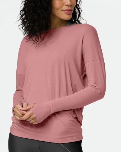 Sanutch Open Back Workout Tops Long Sleeve Activewear Shirts Backless Yoga Top Workout Clothes for Women Rose M