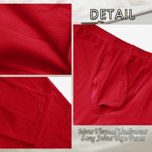 WINTOFW Mens Thermal Underwear Bottoms Activewear Leggings Long Underpants Activewear Yoga Pants Red