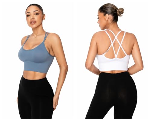 Sykooria Strappy Sports Bra 3 Pack Workout Tops Padded Sports Bra Pack Wirefree Criss Cross Bra