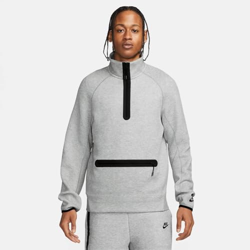 Nike Men's Sportswear Dark Grey Heather/Matte Silver Tech Fleece Half Zip Sweatshirt - M