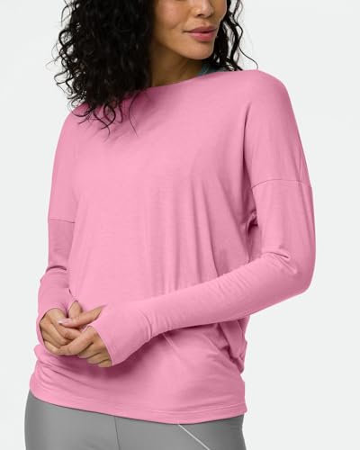 Sanutch Open Back Workout Tops Long Sleeve Activewear Shirts Backless Yoga Top Workout Clothes for Women Pink L