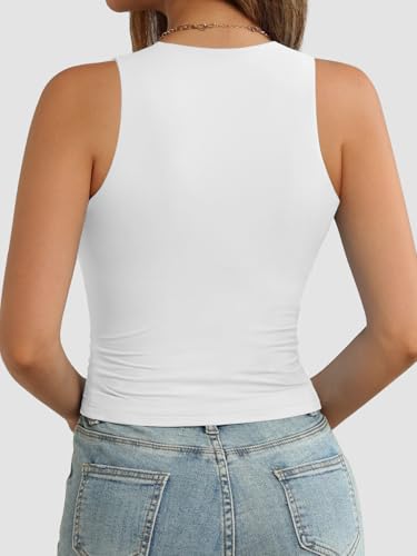 ATHMILE Beach Vacation Clothes for Women Casual Basic Tank Crop Tops Workout Summer Clothes Teen Girls White