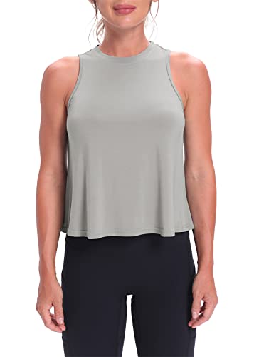 Mippo Workout Tank Tops for Women Athletic Gym Crop Tops Sleeveless Workout Shirts Activewear Running Clothes Gray L