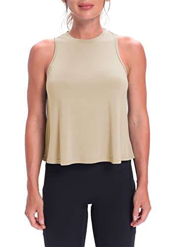 Mippo Workout Tank Tops for Women Athletic Gym Crop Tops Sleeveless Workout Shirts Activewear Running Clothes Apricot L