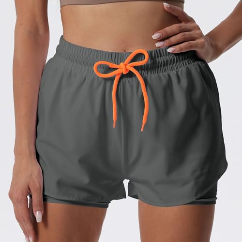 YOAKUKA Women's 2 in 1 Workout Shorts Gym Workout Yoga Running Biker Tennis Skirts Clothes Summer Dark Grey