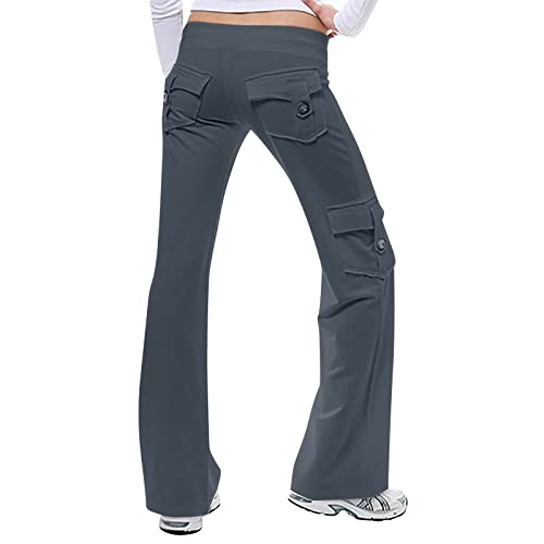 Women's Workout Clothes Cargo Pants Women High Waist Casual Plus Size Flare Leggings with Pockets Stretch Workout Wide Leg Yoga Pant Clothes