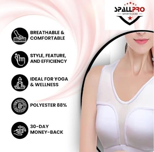 Spall Pro Women Sports Bra – Ladies Chest Protector with Chest Guards & Workout Bra - Women Training Sports Bra - Sports Bra Push Up Bra Yoga Bra Running Bra Workout Bra -White/Small