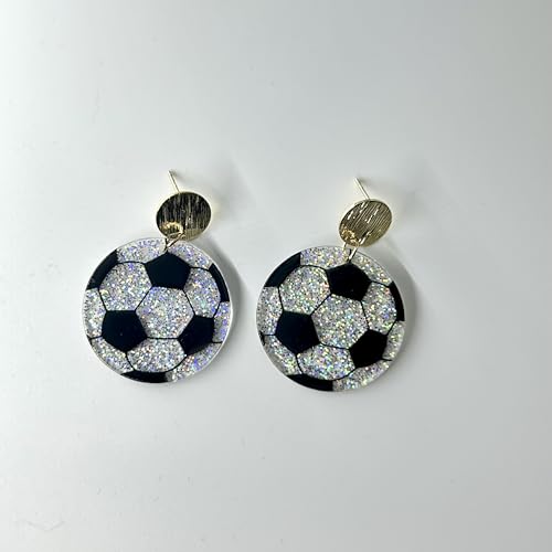 Sparkling Sport Ball Baseball Basketball Volleyball Rugby Earrings for Women Shining Gift for Sport Lover-soccer
