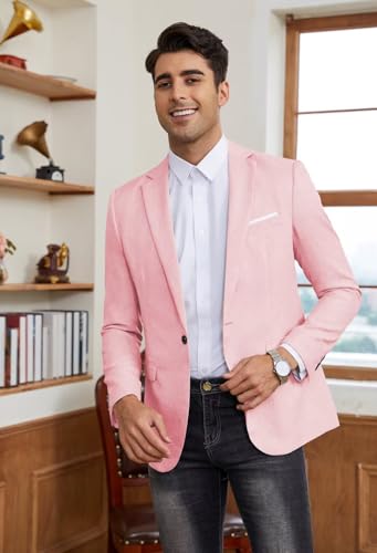 EMERAIDVLN Mens Western Sport Coat Pink Sport Jacket for Men Linen Blazer Men Western Summer Mens Blazer XX-Small