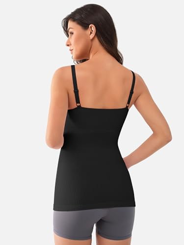ATTRACO Women's Maternity Workout Tops with Built in Bra Sleeveless Pregnancy Workout Clothes S Black
