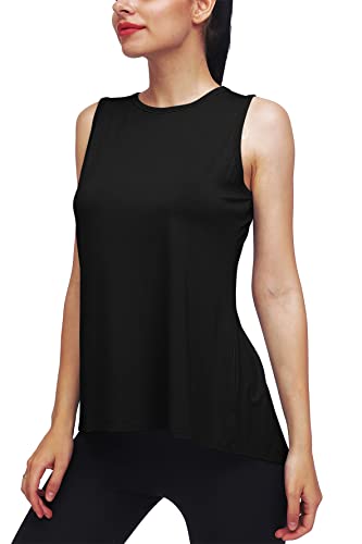 Mippo Womens Workout Tops Yoga Running Tank Tennis Exercise Tops Muslce Tank Sleeveless Workout Clothes Black M