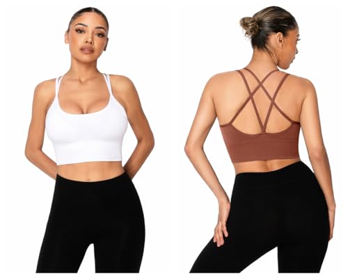 Sykooria Womens Sports Bra Strappy Cross Back Workout Clothes Athletic Yoga Bra Padded Gym Sports Bra