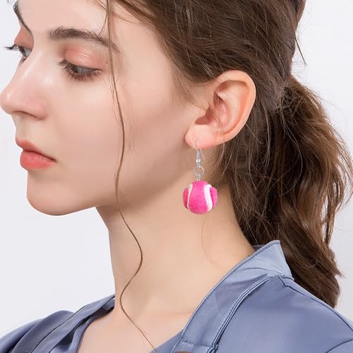 Peasimy Tennis Dangle Earrings for Women Tennis Sport Ball Earrings for Sport Player Lovers (Hot Pink)