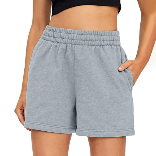 Cotton Shorts for Women Summer Casual Pull on High Waisted SweatShorts with Pockets Lounge Relaxed Fit Workout Clothes Sweat Outfits for Women Workout Clothes