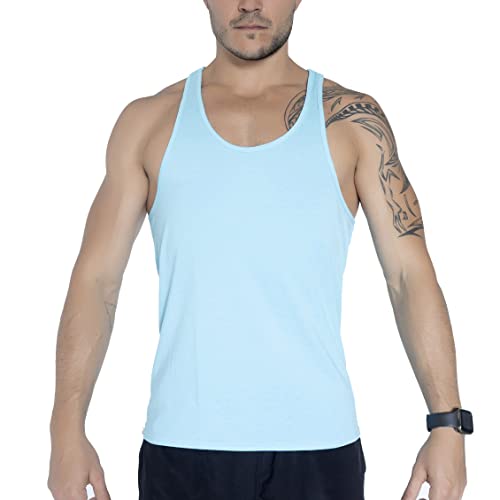 Yoked Apparel Men’s ST72 Stringer Tank Top for Weightlifting, Bodybuilding, and Fitness Workouts, Cotton Blend (Large, Aqua)