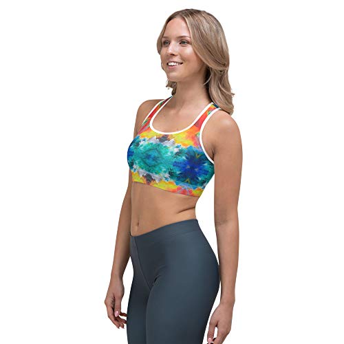 Whimsy Fit Racerback Sports Bra - Womens Padded Sports Bra High Impact Workouts Low Impact Exercise Sports Bra for Running Blue/Yellow