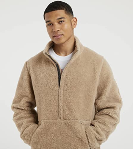 Nike Men’s Yoga Sherpa Pullover Sweatshirt, Khaki/Sequoia/Black, LARGE