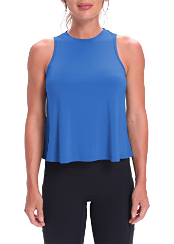 Mippo Workout Tank Tops for Women Athletic Gym Crop Tops Sleeveless Workout Shirts Activewear Running Clothes Blue L