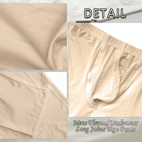 Mens Thermal Underwear Bottoms Activewear Leggings Long Johns Underpants Activewear Yoga Pants Beige
