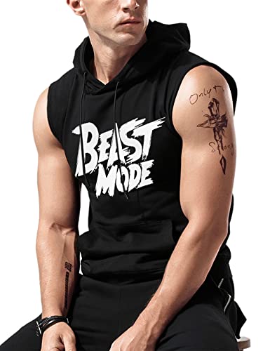 Amussiar Mens Tank Tops Workout Sleeveless Hoodies Bodybuilding Muscle Cut Off Shirts Workout Gym Clothes