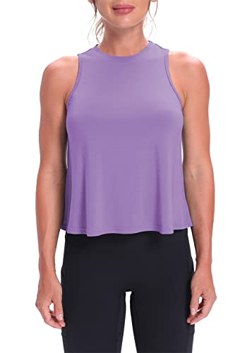 Mippo Workout Tank Tops for Women Athletic Gym Crop Tops Sleeveless Workout Shirts Activewear Running Clothes Purple L