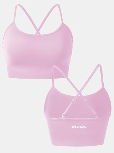 GRAMVAL Sports Bra for Women Crossback Mid Impact Sports Bra Medium Support Racerback Sports Bra with Removable Cups Pink, X-Small