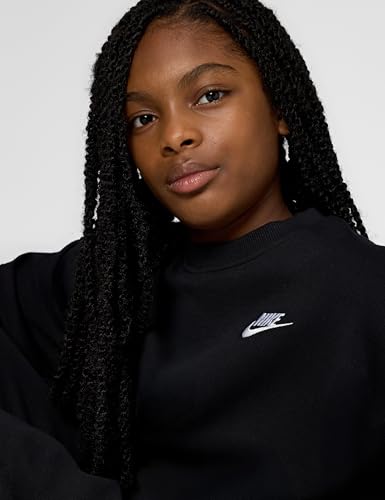 Nike Girls Sportswear Club Fleece Oversized Sweatshirt, Black/White, X-Large