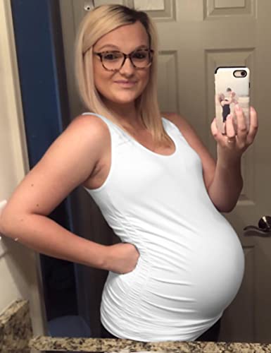 Maternity Tank Top & Workout Tops - Pregnancy Summer Clothes (White, S)