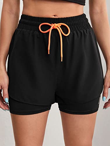 YOAKUKA Women's 2 in 1 Workout Shorts Gym Workout Yoga Running Biker Tennis Skirts Clothes Summer Black