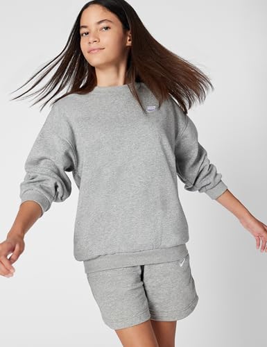Nike Girls Sportswear Club Fleece Oversized Sweatshirt, Dark Grey Heather/White, X-Small