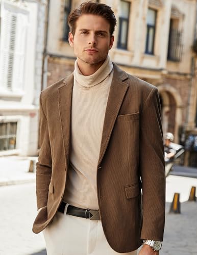 COOFANDY Men Corduroy Sport Coats Casual Suit Blazer Vintage Sport Jacket, Brown, S