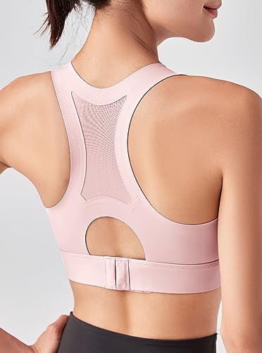 Womens Sports Bra High Impact - Pink Racerback Sports Bras for Women Full Coverage, High Support Sports Bras for Women Running, Non Removable Padded Sports Bra, Seamless Workout Sports Bra Yoga Bra