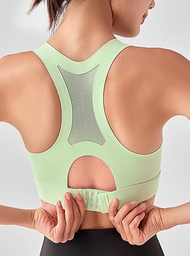 Womens Sports Bra High Impact - Green Racerback Sports Bras for Women Full Coverage, High Support Sports Bras for Women Running, Non Removable Padded Sports Bra, Seamless Workout Sports Bra Yoga Bra