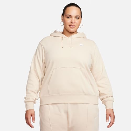 Nike Women's Plus Size Club Hooded Fleece Sweatshirt (Sanddrift/White