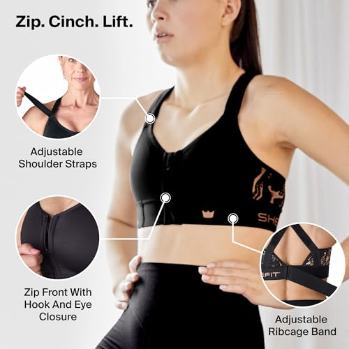 SHEFIT Flex Sports Bra for Women, Medium Impact Sports Bra, Black, Small