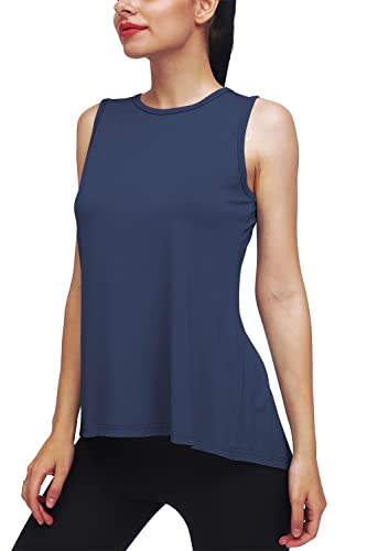 Mippo Womens Workout Tops Yoga Tank Running Shirts Muslce Tank Sleeveless Workout Shirts Gym Clothes Navy Blue XL