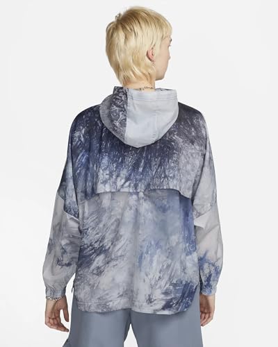 Nike Women's Sportswear Woven Wave Dye Pullover Windbreaker Jacket, Gridiron/Diffused Blue, M Regular US