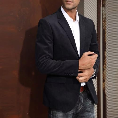 HUUTOE Corduroy Jacket Men Blazer Grey Mens Corduroy Sport Coat Mens Blazers and Sport Coats New Year Jacket Men 2025