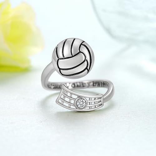 Daixiya Volleyball Ring Sterling Silver Adjustable Sport Ring Sport Jewelry Gifts for Women Volleyball Lover