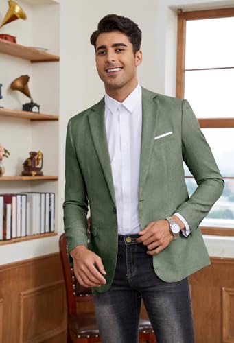 EMERAIDVLN Mens Western Sport Coat Sage Green Sport Jacket for Men Linen Blazer Men Western Summer Mens Blazer XX-Small