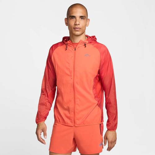 Nike Trail Aireez Men's Running Jacket Windbreaker (US, Alpha, Medium, Regular, Regular, Vintage Coral/Dragon Red/Black)